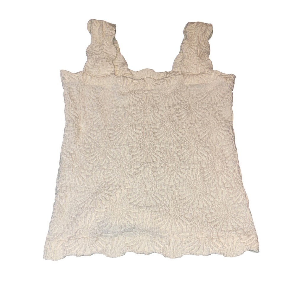 Y2K Popcorn Tank Top Women L/XL Cream Textured 3D Floral Coquette Fairycore Boho